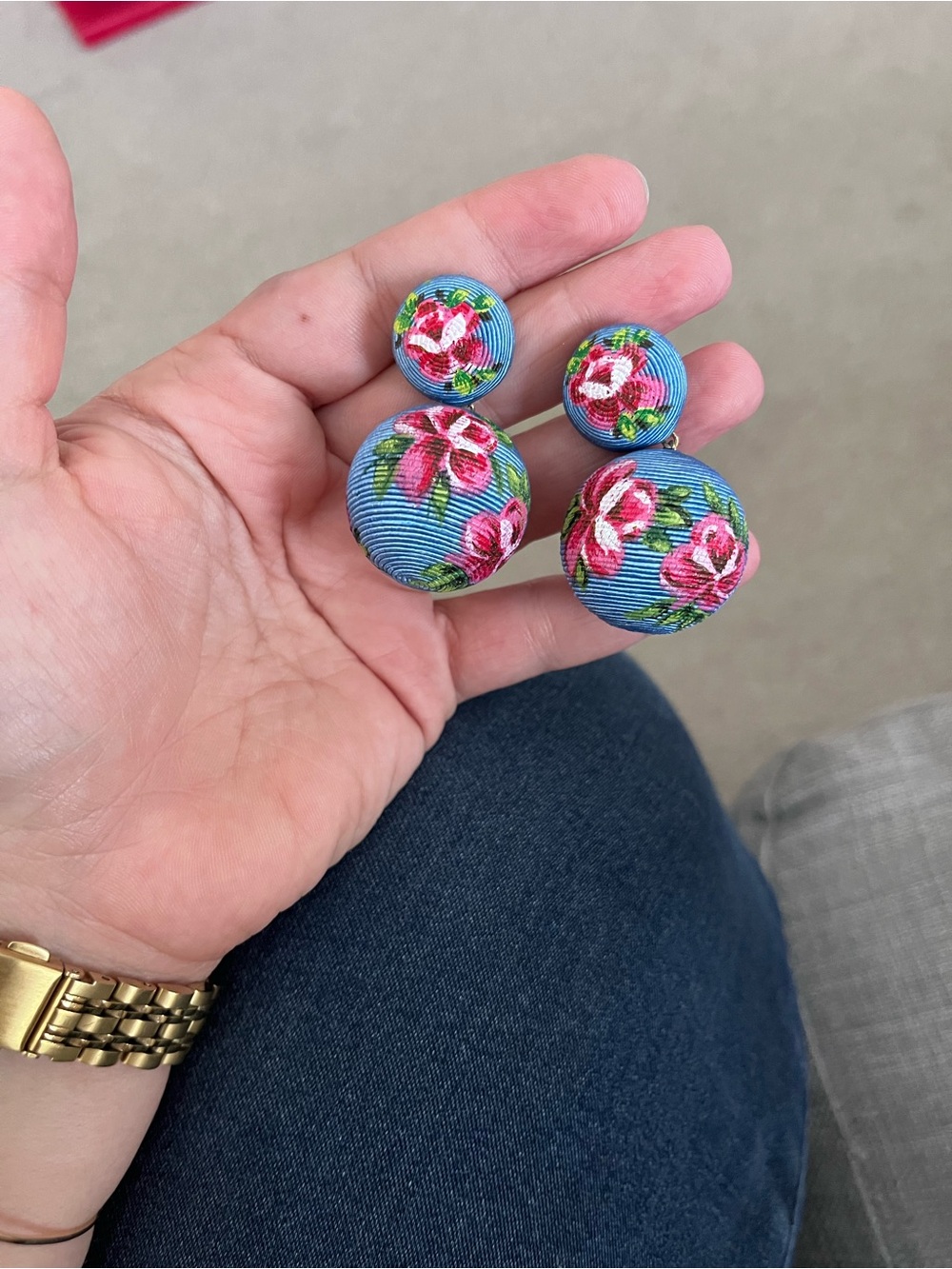 Rebecca de Ravenel handpainted Floral Drop post Earrings